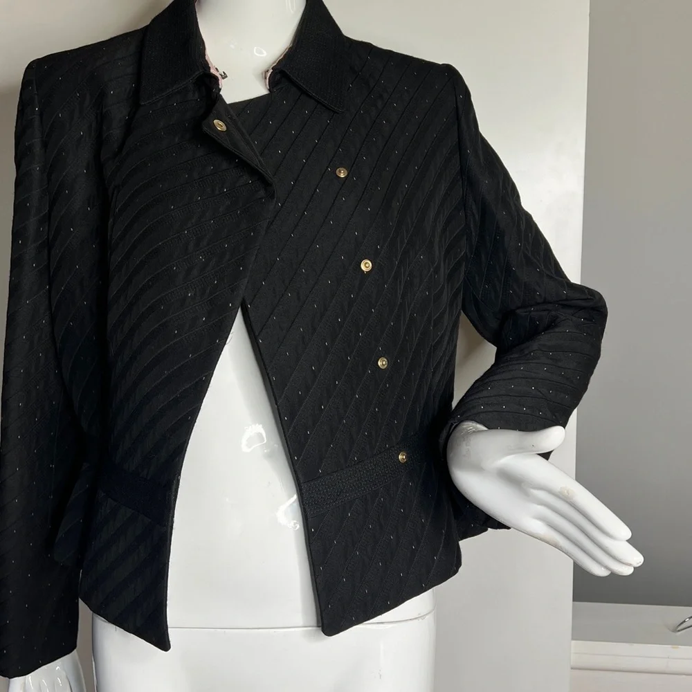 Valentino Sz 16 / 50 Wool Acetate Black Blush Pink Dot Snap Closure Jacket
